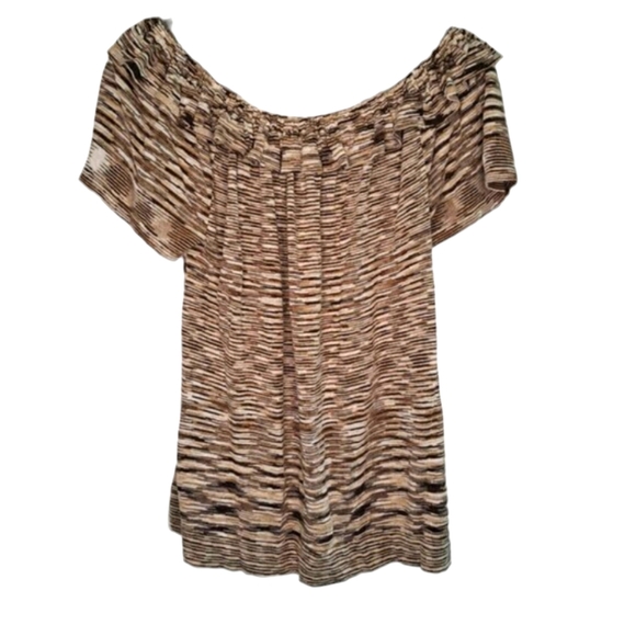 Banana Republic Brown Patterned Ruffle Off Shoulder Linen Blouse Size Medium - Picture 2 of 7